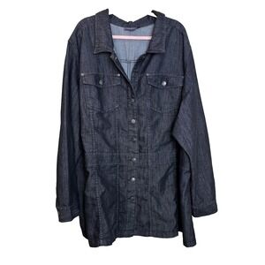 Roaman's Plus Size 32W Denim Jacket‎ Gray Button Front Distressed For Repair